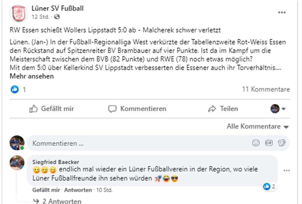 Kuriose Panne: Lüner SV sieht BV Brambauer in naher Zukunft in der dritten Liga Der Post des Lüner SV warf doch die eine oder andere Frage auf.