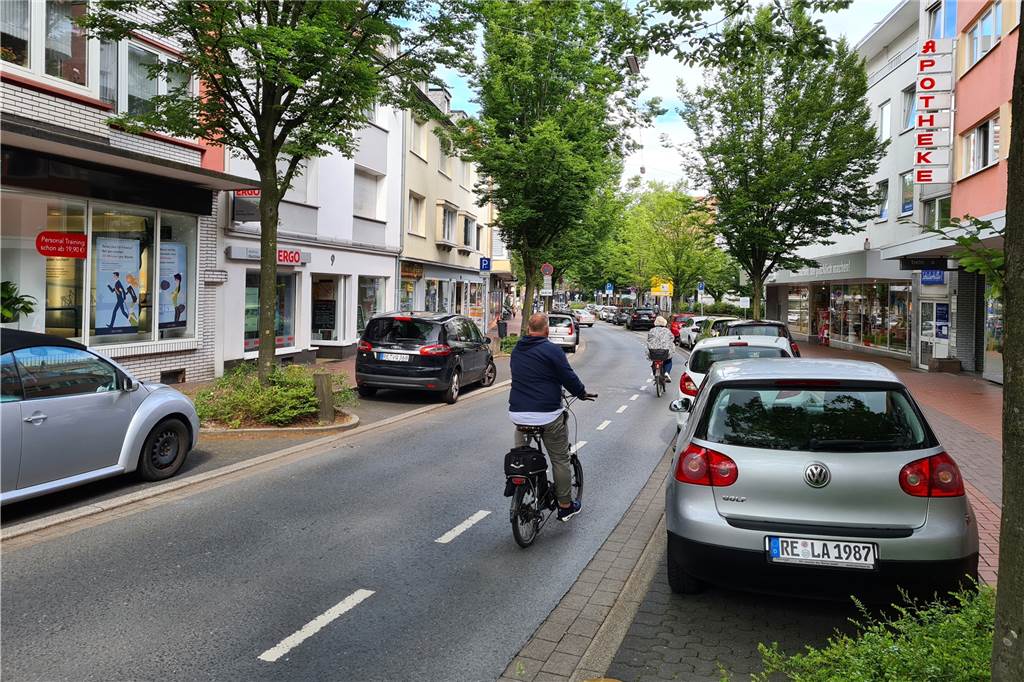 Das Radwegenetz Castrop-Rauxels ist ein Flickenteppich Der Schutzstreifen am Biesenkamp bietet Radfahrern keine Sicherheit.
