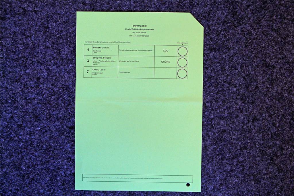 Gelochte Scheine und eigentümliche Nummern - seltsame Stimmzettel 2020 Der Stimmzettel für die Bürgermeisterwahl in Werne weist bei genauem Hinschauen einige Besonderheiten auf.