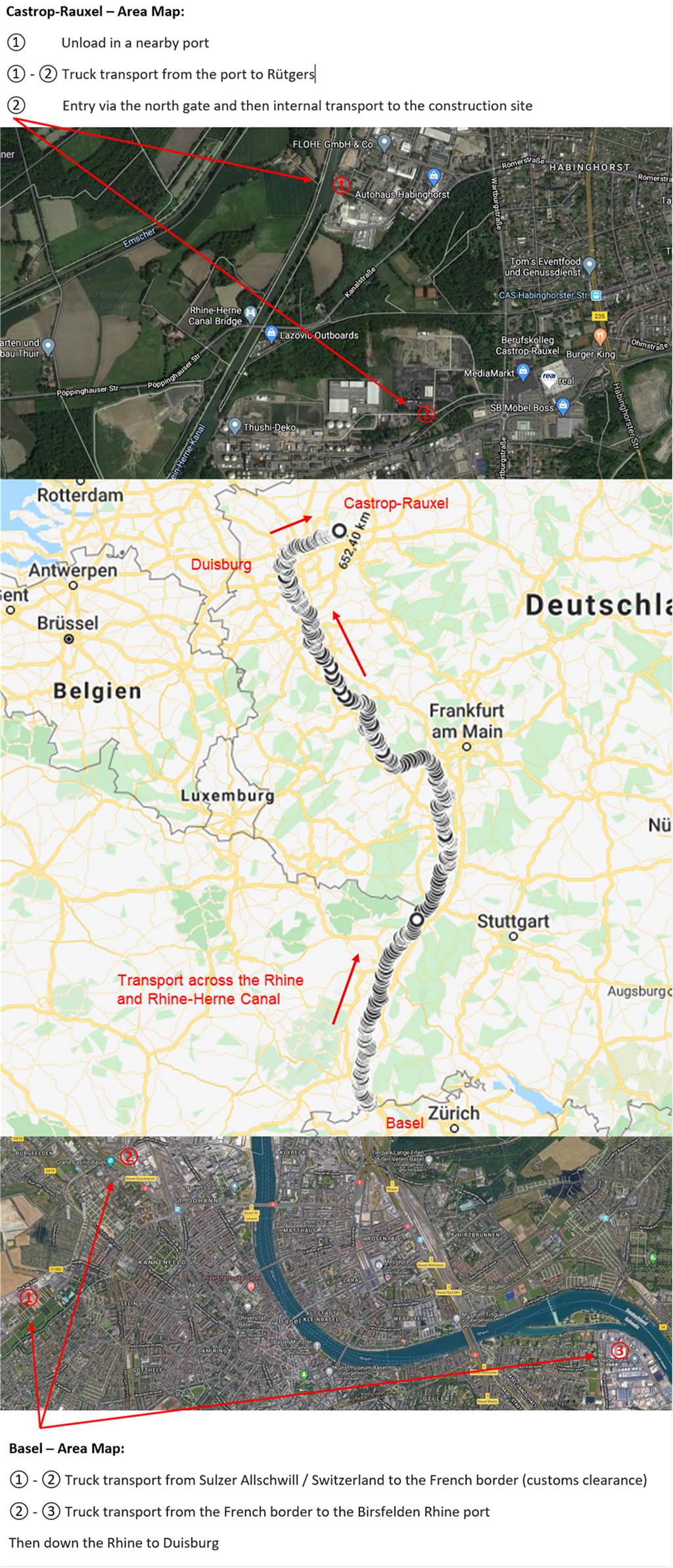 Koloss bei Rütgers am Haken: Neue Anlage schwebt ins Werk ein Der Transportweg von der Schweiz nach Castrop-Rauxel: Hauptsächlich ging es über den Rhein.
