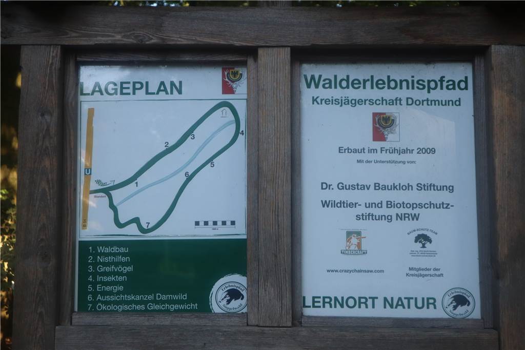 Der Waldlehrpfad der Kreisjägerschaft im Süggelwald besteht aus sieben Stationen. Finanziell unterstützt wird er von der Dr. Gustav-Baukloh- sowie von der Wildtier-Biotopschutz-Stiftung NRW.