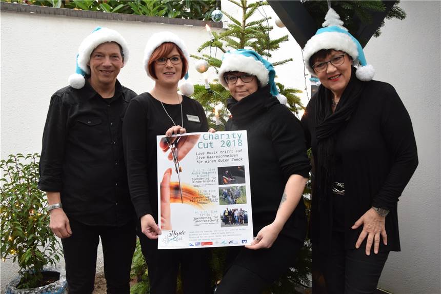 Eine Frisörin schneidet an drei Samstagen Haare für den guten Zweck Detlef Riedel, Christiane Güllekers, Heike Uekötter und Anne Große-Onnebrink (v.l.) freuen sich auf den „Charity Cut 2018“.