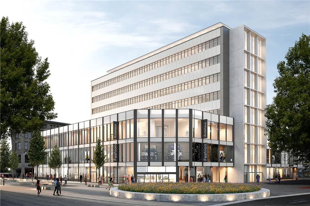 Wichtiger Schritt für Umbaupläne von Ex-Mayerschem-Haus: Architekt nennt Zeitplan für Umbau Deutlich aufgewertet soll die Gebäudefront des Ex-Mayerschen-Gebäudes an der Kampstraße. Das zeigt der Entwurf des Dortmunder Architekturbüros Linder Lohse.