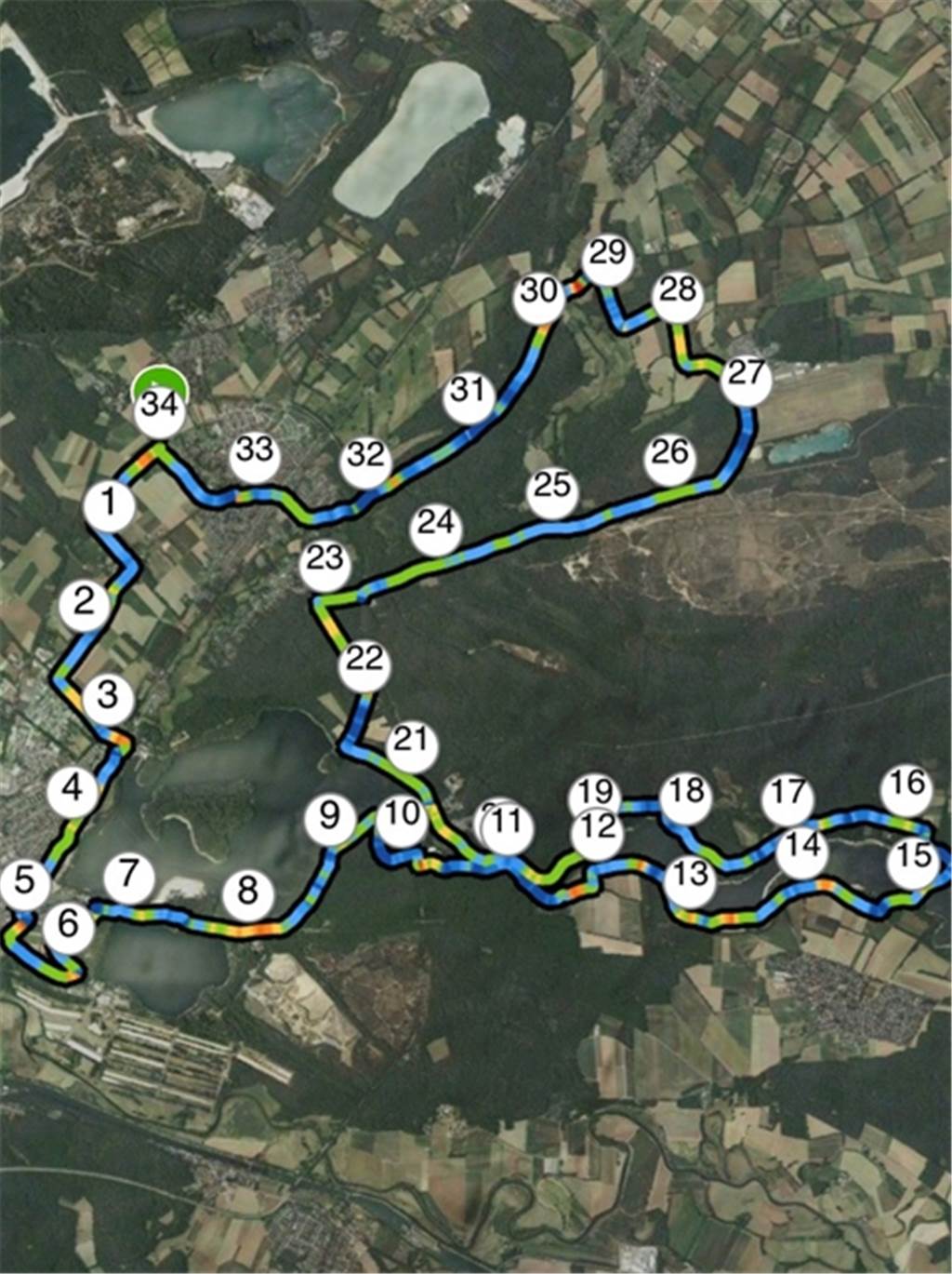 Bestwert um 10 Kilometer übertroffen: Sythener glänzte bei Spendenlauf Die 34 Kilometer lange Laufstrecke, die Daniel Timmer bei seinem Rekordlauf zurücklegte.