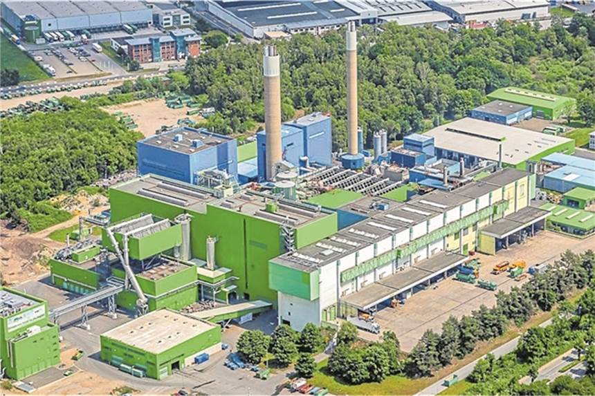 AGR: In die Zukunft mit Wald und Wasserstoff Die AGR im Hertener Süden: in der Mitte das Abfallkraftwerk, bestehend aus RZR I (blau) und RZR II (grün), unten links die Energiezentrale zur Auskopplung von Strom und Fernwärme.