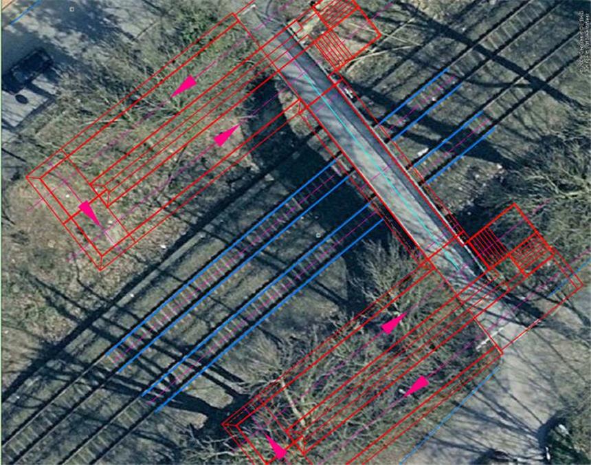 Planungen für Bennertor-Brücke werden konkret Die aktuellen Pläne zur Bennertor-Brücke in Castrop-Rauxel. Die roten Linien zeigen den Treppenaufgang und die Rampe für die Barierefreiheit.