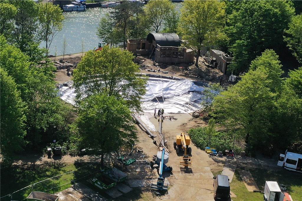 Bürgerpark in Dorsten: Sonnensegel wird zum echten Hingucker Luftbild des Amphitheaters im Bürgerpark im Maria Lindenhof.
