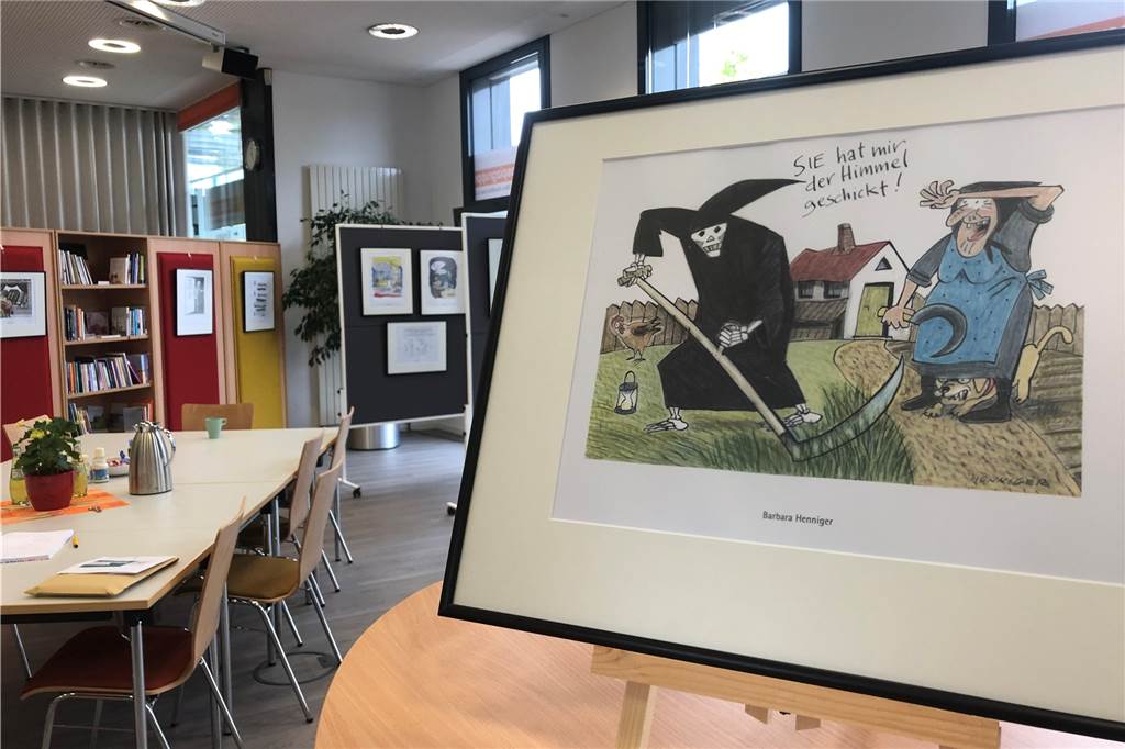 Provokant und wichtig: Karikaturen in Selm reißen Tod aus der Tabuzone Die Ausstellung in der Kreisstraße 51 in Selm ist noch bis zum 30. September zu sehen.