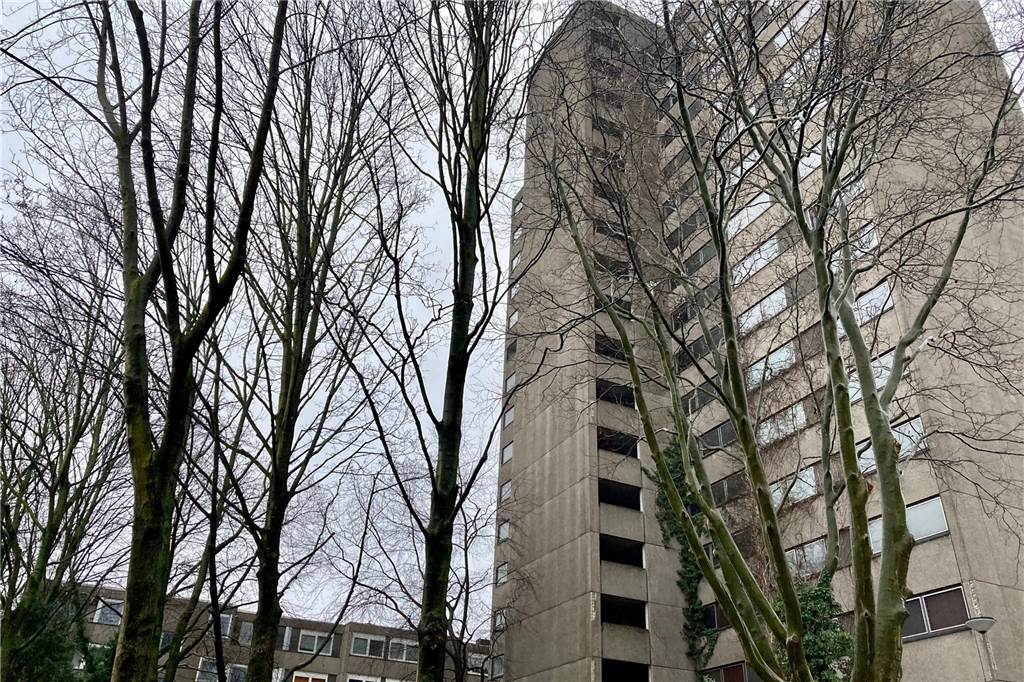 „Horrorhaus“ in der Nordstadt: Vorbereitungen für den Abriss laufen an Die Bäume an der Nordseite des Hochhauses an der Kielstraße müssen gefällt werden.