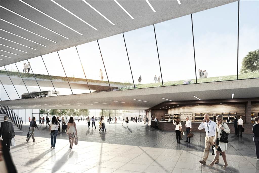 Grüne Rampe soll die Nordseite des Hauptbahnhofs prägen Die Bahnhofshalle Nord im Entwurf des Architekturbüros Raumwerk.