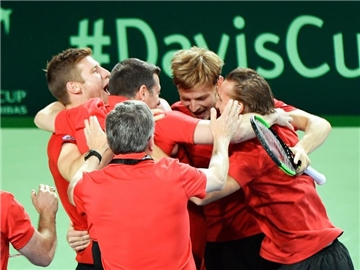 Die Belgier bejubeln den Einzug ins Davis-Cup-Halbfinale. Foto: Benoit Doppagne