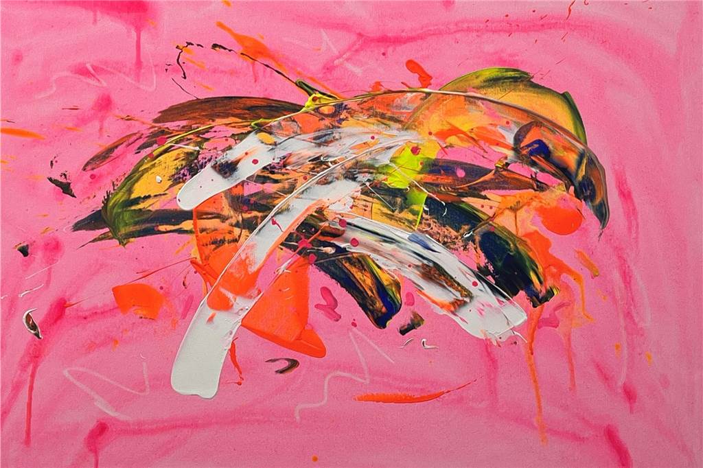Junge Künstler stellen aus: Zusammenspiel aus Form, Farbe und Gefühl Ein Bild von Jan Baumeister in Gelb-, Orange- und Rosatönen