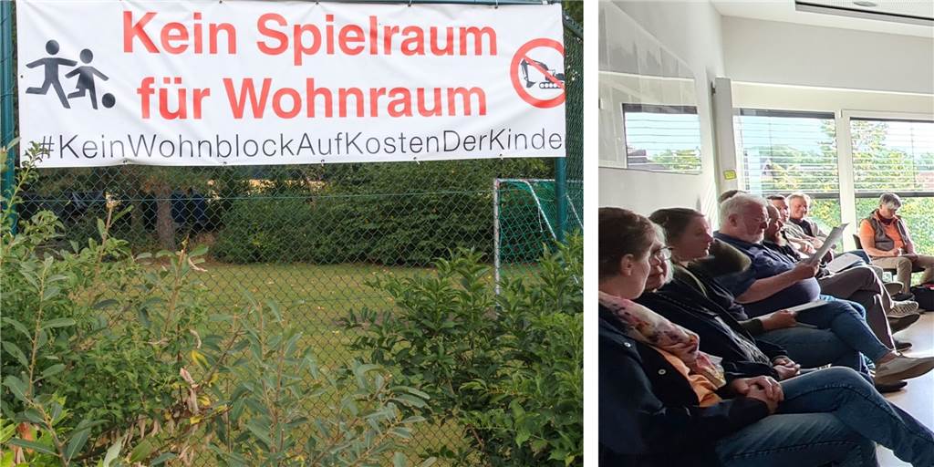 Wohnpark statt Bolzplatz: Anlieger laufen gegen Planung Sturm Die Botschaft der Anlieger am Bolzplatz in der Kettlerstraße ist eindeutig.