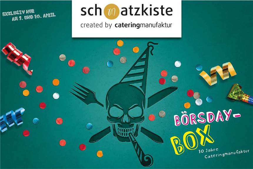 Sichern Sie sich eine Gewinnchance auf die Geschenkbox für Feinschmecker Die Cateringmanufaktur hat sich für ihr Jubiläum eine besondere Box überlegt.