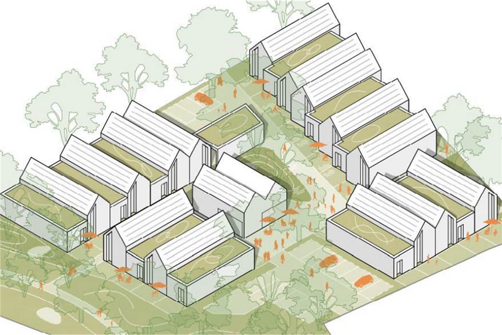 Konzepte für Mikrohaussiedlung: Jury bewertet Wüllener Projekte Die dreidimensionale Zeichnung zeigt, wie viel Platz zwischen den einzelnen Wohneinheiten bleiben soll.