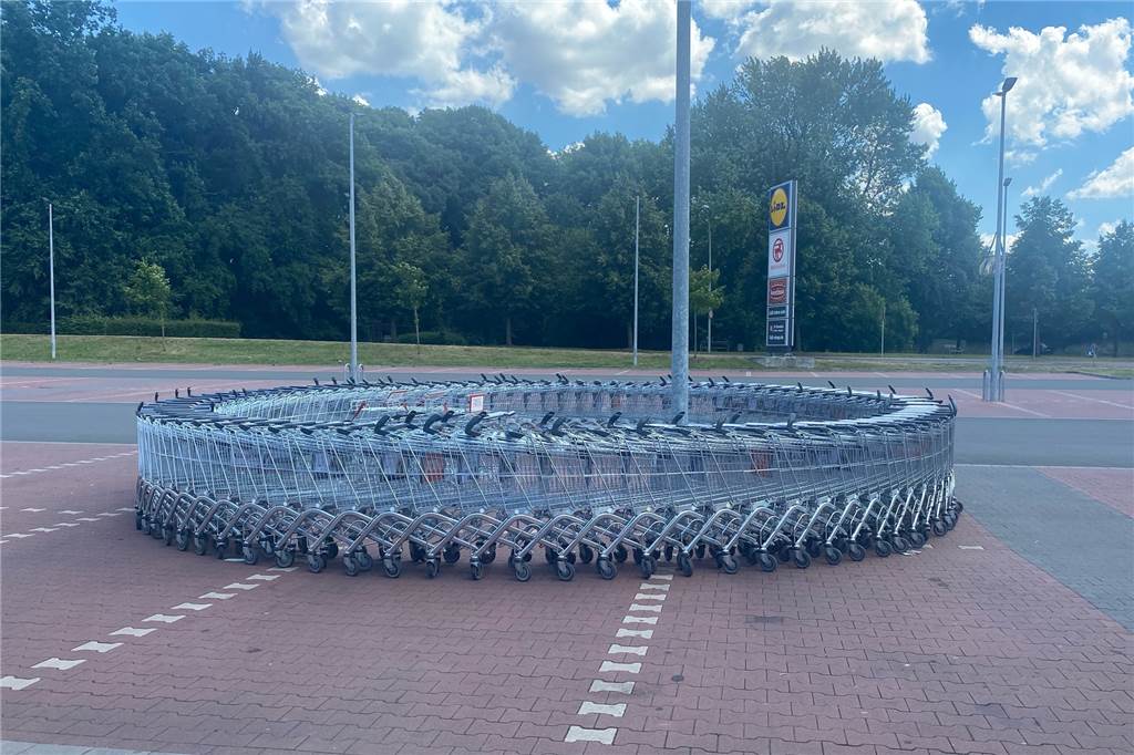 „Grober Unfug“ auf Selmer Lidl-Parkplatz: Einkaufswagen-Tornado gesichtet Die Einkaufswagen zu drapieren muss ein hartes Stück Arbeit gewesen sein.