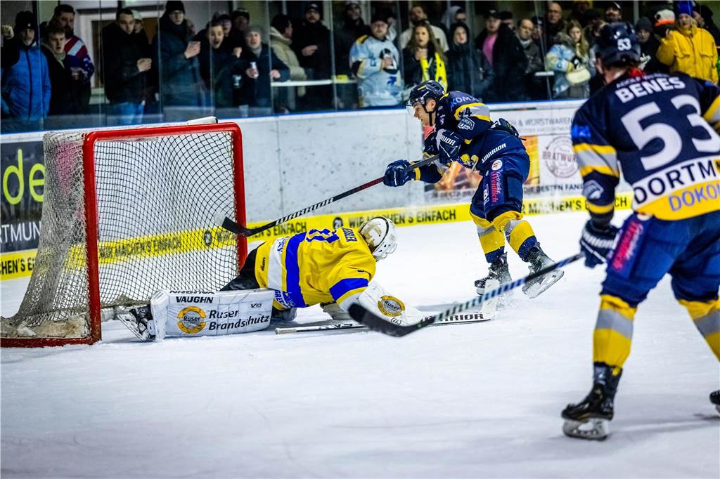 Die Eisadler Dortmund haben vor über 2000 Zuschauern am Freitagabend die Grefrather EG besiegt und starten mit Rückenwind aus 14 Siegen in Serie in die Playoffs.