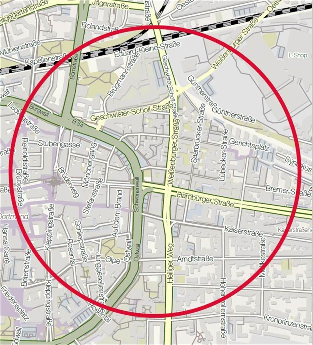 Bomben-Entschärfung in Dortmunds Zentrum: Evakuierungsradius verändert sich Die Evakuierungszone für die Bomben-Entschärfung am Sonntag.