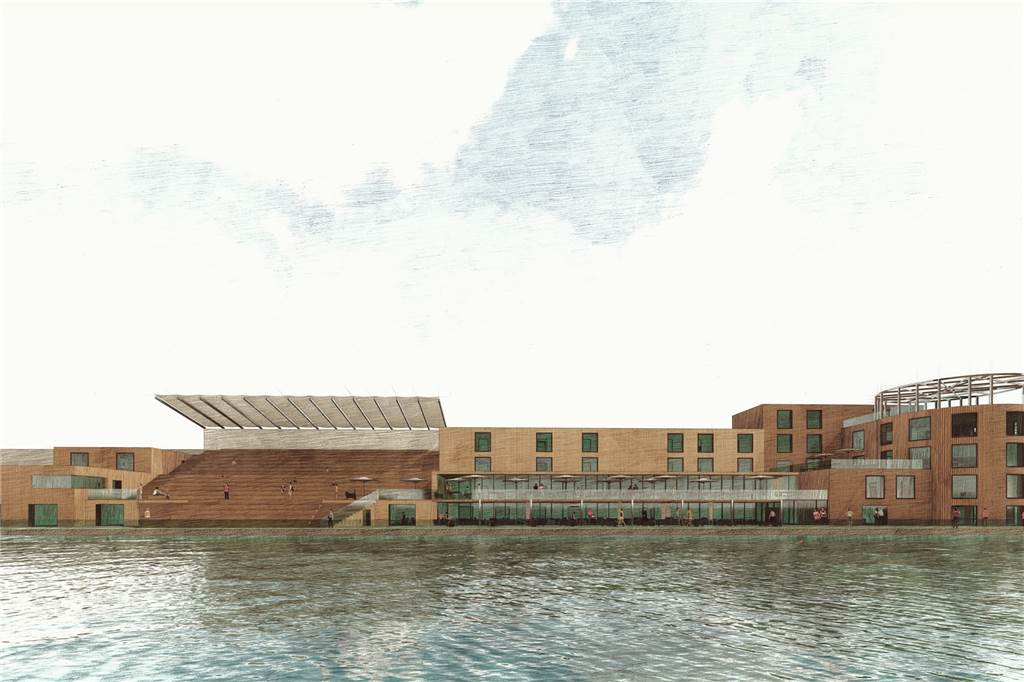 Surfworld in Werne: Alle Infos zu Planungsstand, Kosten und Technik Die Fassadenansicht der Surfwelt, die mit nachhaltigen Materialen gestaltet werden soll.