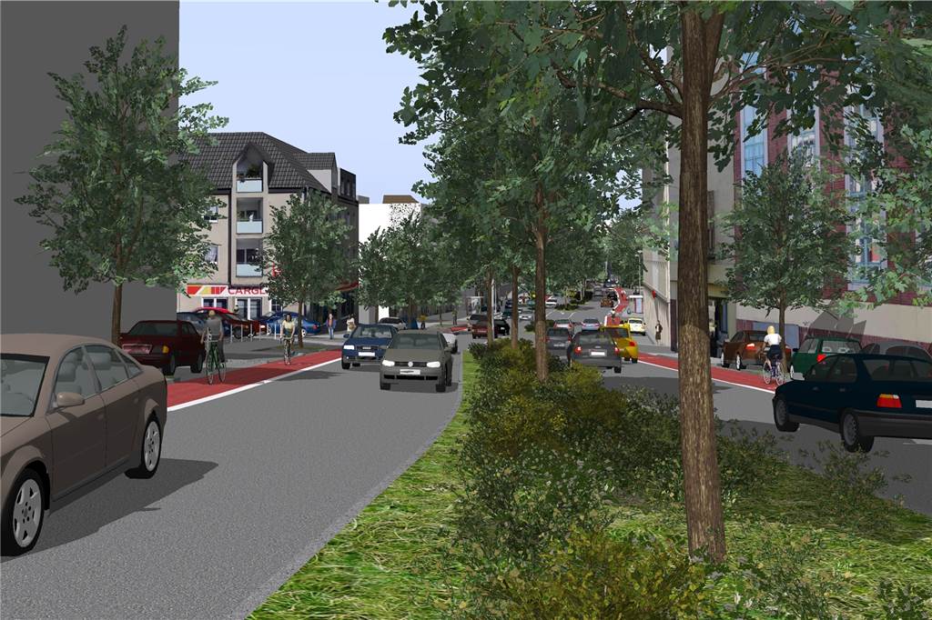 Umbau der Faßstraße: mit langen Staus zur Wohlfühlallee? Die Faßstraße nach dem Umbau.