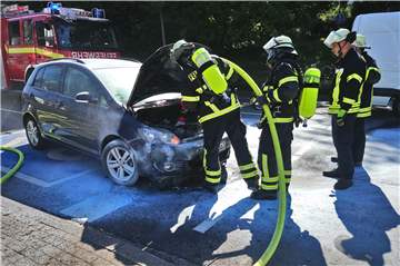 Die Feuerwehr löschte den Wagen mit überschaubarem Einsatz. Der Fahrer hatte ihn rechtzeitig verlassen. 