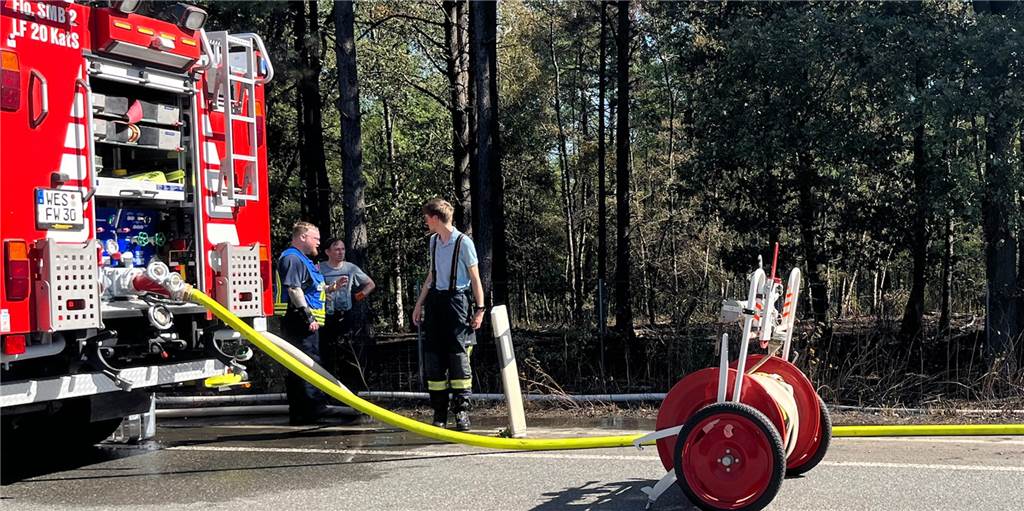 Waldbrand an A 31 und B 224: Löschzüge erneut im Einsatz Die Feuerwehr musste auch am Tag nach dem großen Waldbrand an der B 224 wieder eingreifen.