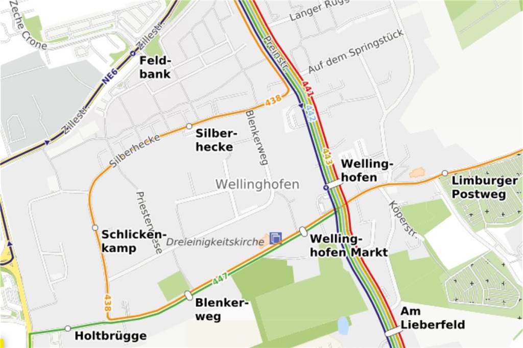 Weil Autos jetzt korrekt parken, kommt der Linienbus nicht mehr durch Die gesamte Schleife über Silberhecke und Wellinghofer Amtsstraße entfällt. Der Bus 438 fährt direkt von der Preinstraße in die Overgünne.