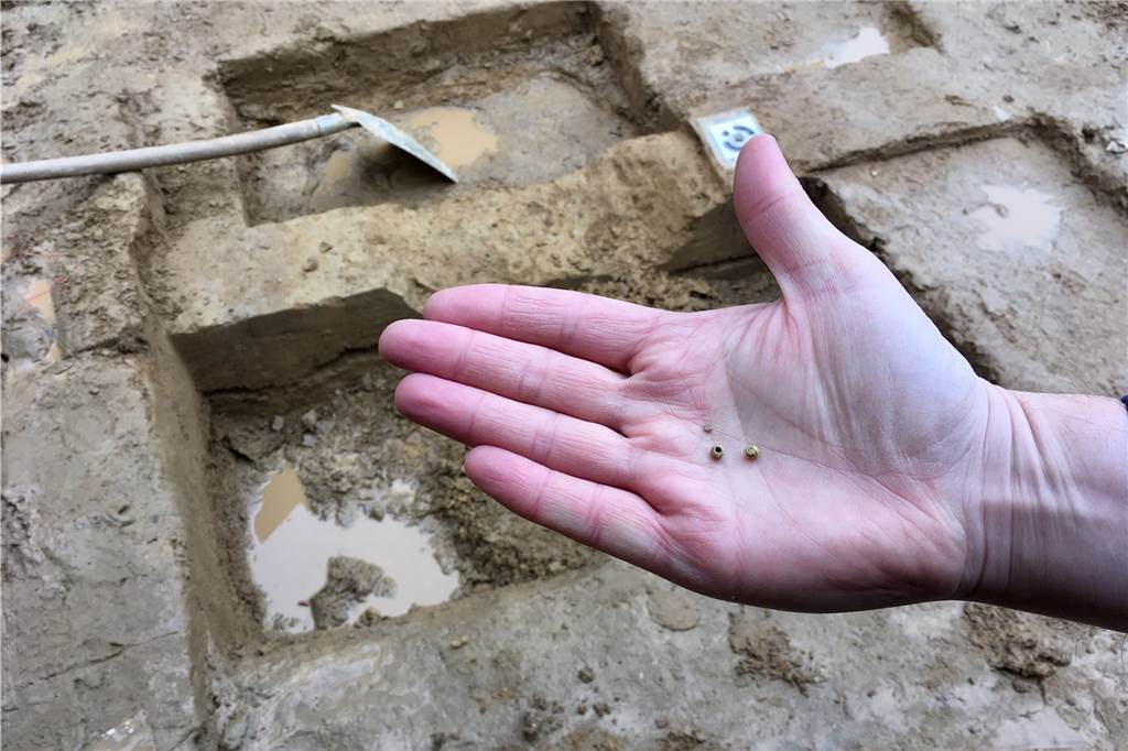 Archäologen entdecken spätantikes Gräberfeld am Grafenhof Die Glasperlen gehören vermutlich zu einem Kindergrab.