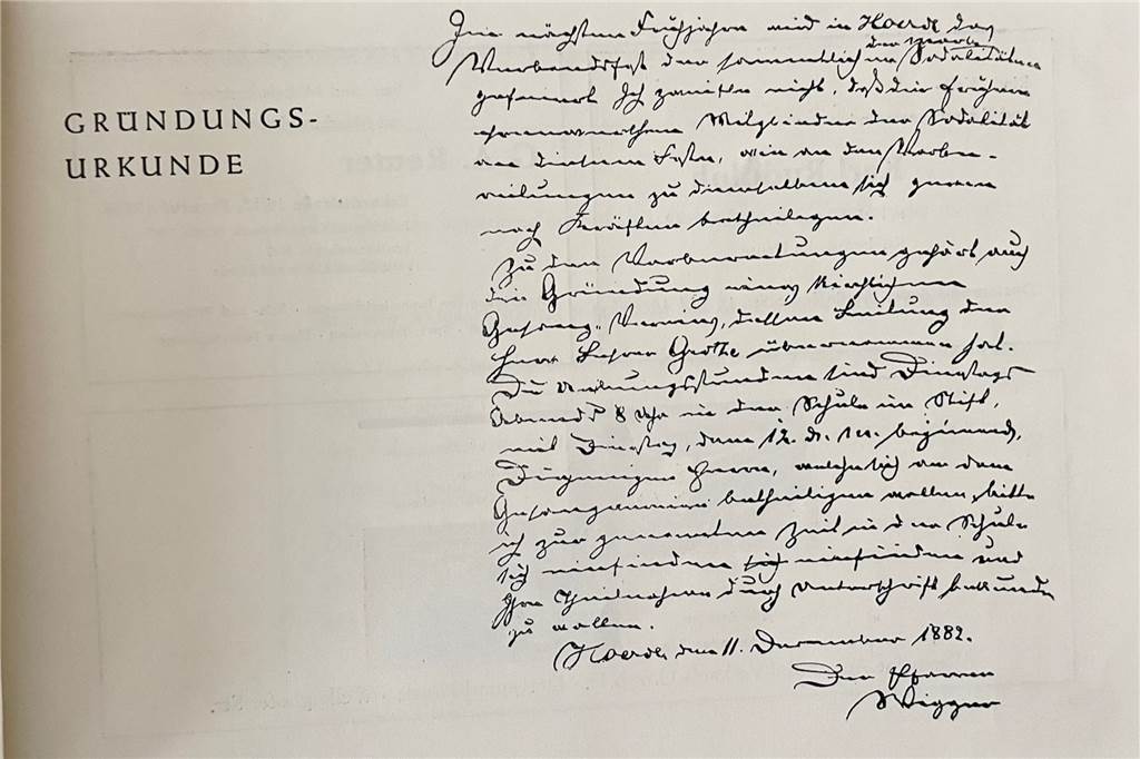 Der letzte große Auftritt nach 140 Jahren? Großes Konzert des MC Harmonie Die Gründungsurkunde des Chores aus dem Jahr 1882.