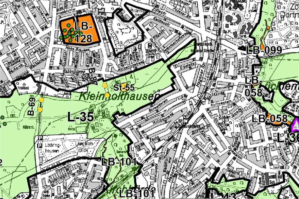 Nach Anwohner-Protesten: DEW21 präsentiert Pläne für neues Umspannwerk Die grüne Fläche stellt das Landschaftsschutzgebiet dar. Am rechtenEnde des Gebiets, da wo der schmale Zipfel beginnt, verläuft die Gotthelfstraße.