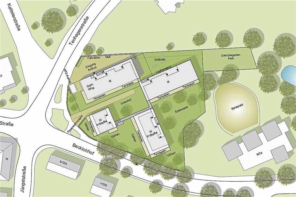 Grundrisse abgesteckt: Bewohner des Mehrgenerationen-Projektes bereiten Spatenstich vor Die Grundrisse der vier Bauobjekte