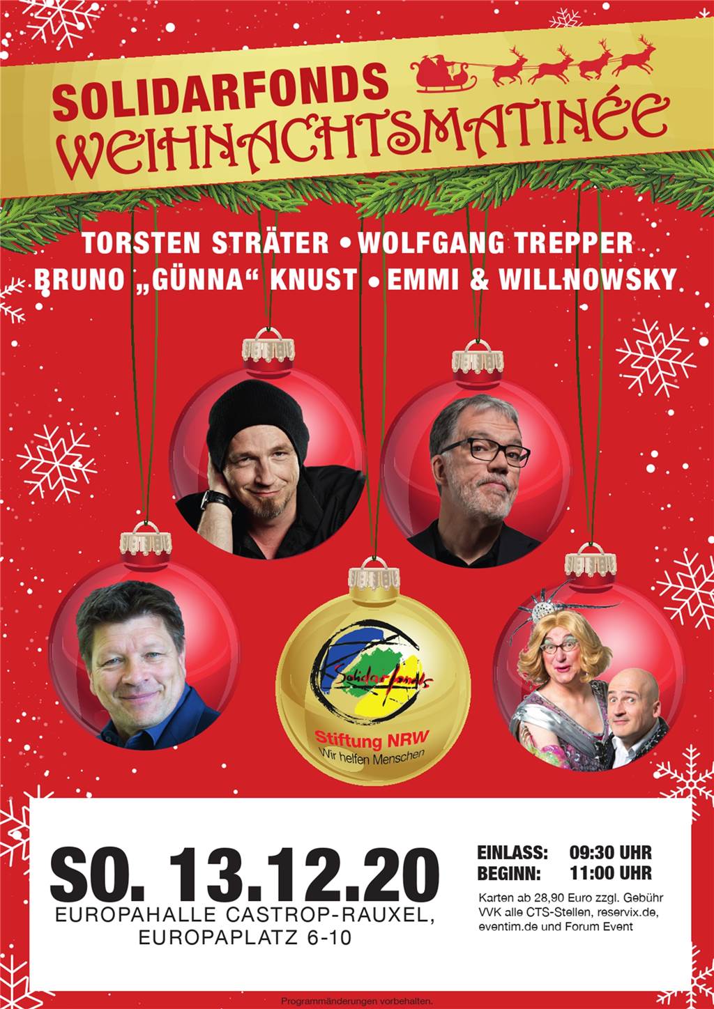 Weihnachtsmatinee in der Europahalle: Lachen für den guten Zweck Die hochkarätigen Künstler treten bei der Weihnachtsmatinee in der Europahalle für den guten Zweck auf.