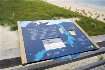 Die interaktiven Module zwischen Hörnum im Süden und List ganz im Norden von Sylt klären über Schweinswale, Trauerenten, Küstenschutz und die Ökologie des Sylter Walschutzgebietes auf. Foto: Kundy/LKN.SH