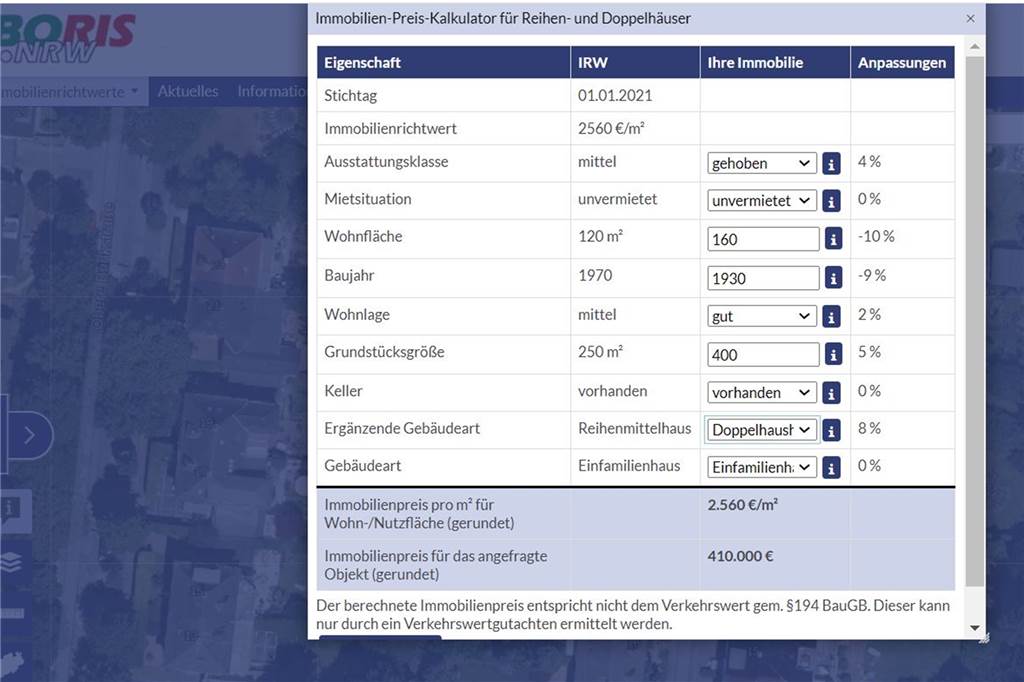 Hauspreis: Wir haben drei Internet-Portale zum Kalkulieren benutzt Die Kalkulation mit dem Boris-Portal ist einfach und schnell. Wie sicher sie ist, bleibt offen.