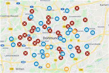 Die Karte zeigt die Kamera-Verteilung in Dortmund.