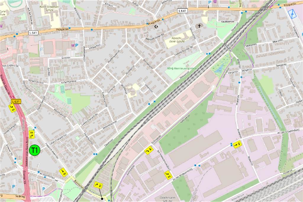 Gesperrte Eisenbahnbrücke: Diese Umleitungsstrecken sind eingerichtet Die Karte zeigt die Umleitungen für den motorisierten Verkehr.