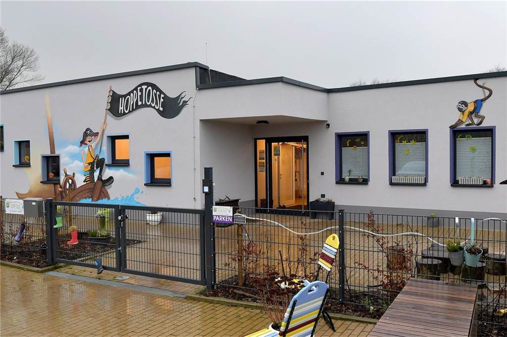 Kita-Neubau „Blumenwiese“ in Südkirchen: Betrieb ist ab Sommer eingeplant Kita Hoppetosse in Südkirchen von außen