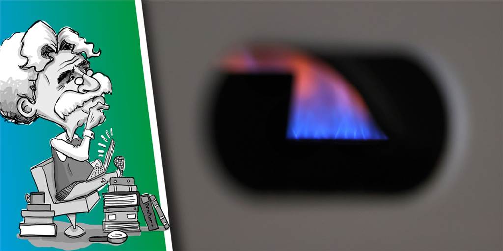 Die kleine Pilotflamme in einem Gas-Durchlauferhitzer brennt ständig und startet bei Bedarf die große Flamme.