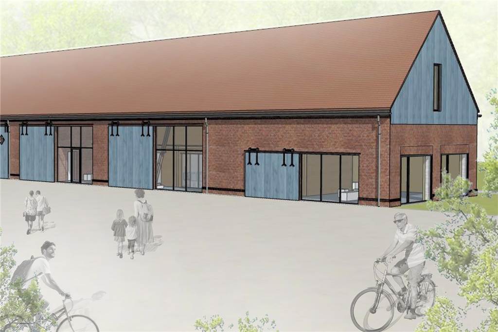 Scheune an Füchtelner Mühle: Fahrradverleih und Toiletten für Touristen im Olfener Vorzeigeprojekt Die lange Scheune bleibt in der Grundstruktur erhalten. Die Scheunentore soll aufgearbeitet werden. Dahinter sind künftig große Glasflächen.