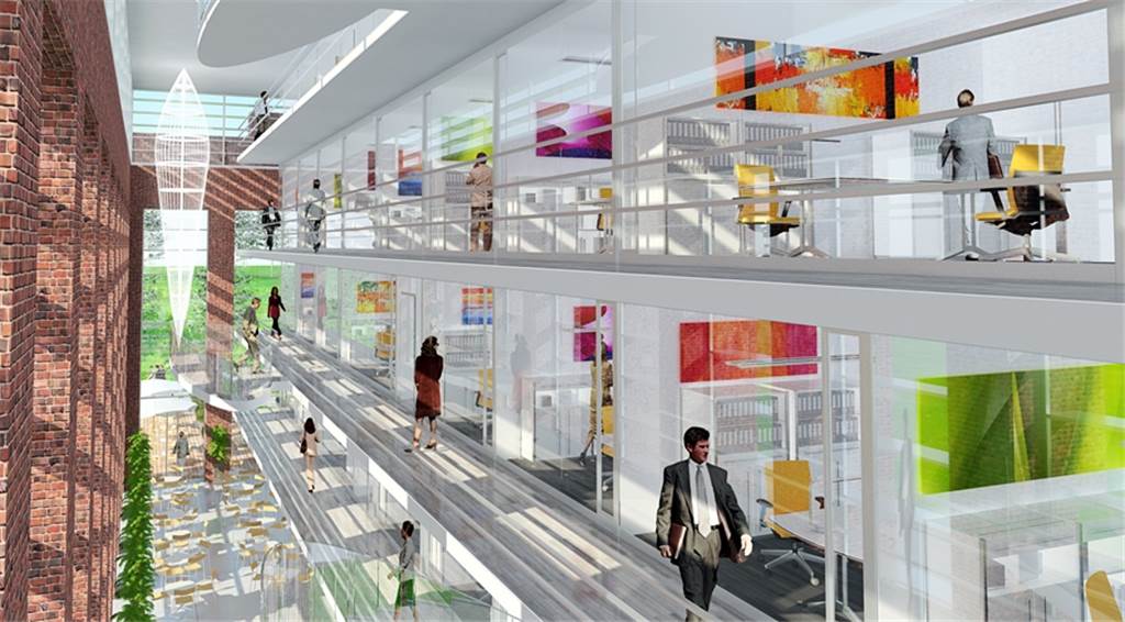 Konzept mit Gastronomie und Glas: Umbau der alten Salzhalle auf Phoenix-West beginnt Die Lichtdurchflutete Arcadenhalle mit Galerie. Gut zu erkennen, die alten Backsteinpfeiler.