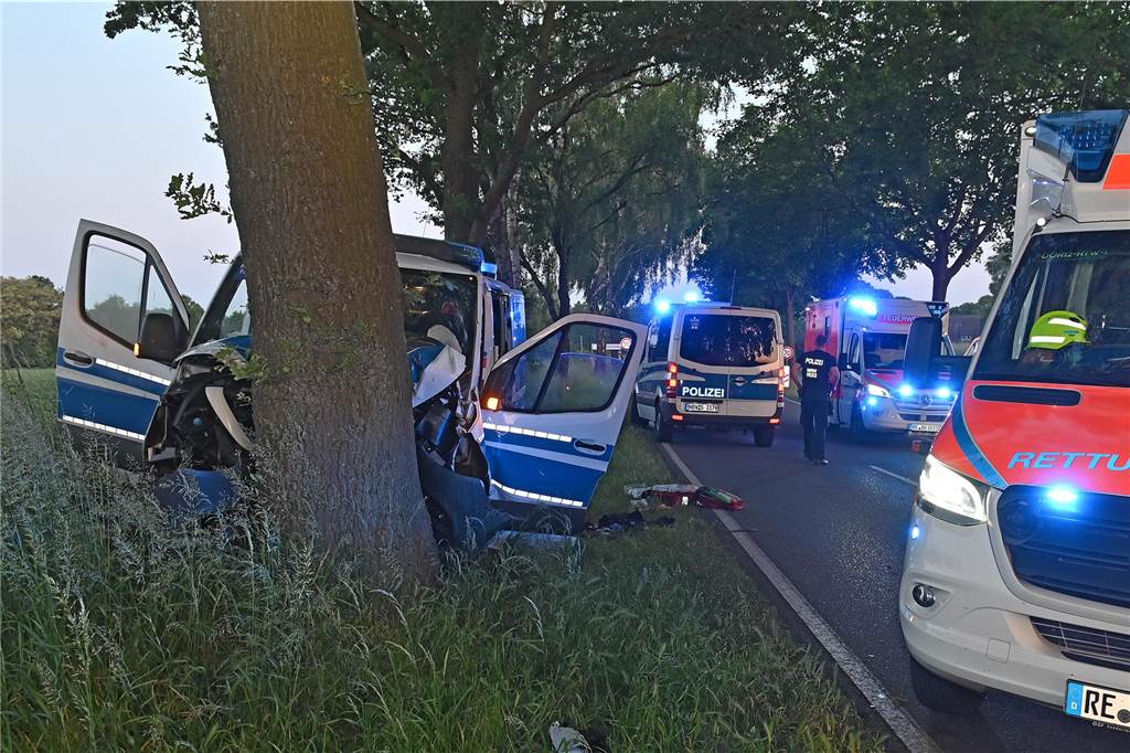 Streifenwagen fährt vor Baum: Drei Polizisten in Lembeck verletzt Unfall mit Polizei-Mannschaftswagen