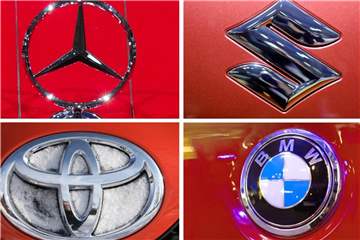 Die Logos von Mercedes, Suzuki, Toyota und BMW. Foto: Soeren Stache