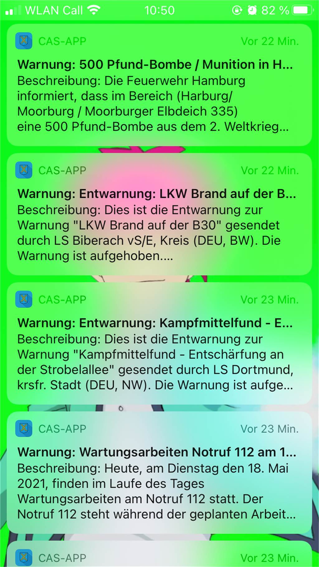 Bombenentschärfung und Brände: CAS-App sorgt für große Verwirrung Die Meldungen der CAS-App vom Morgen.