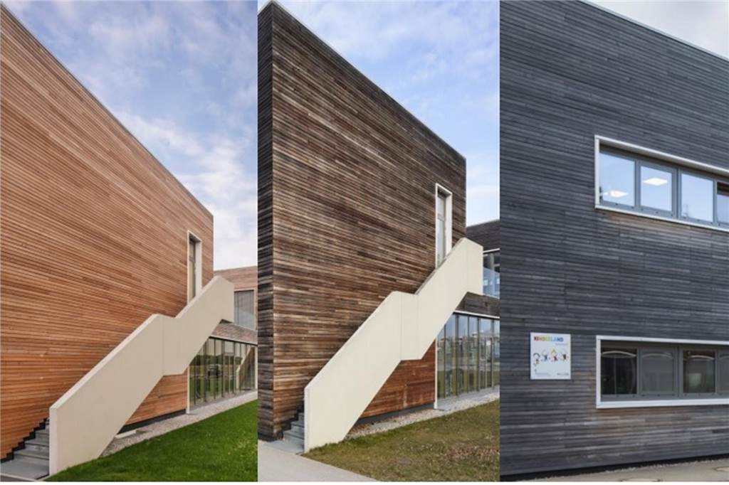 Holzfassade einer Schule