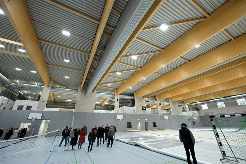 Die neue Sporthalle in Lünen an der Dammwiese.