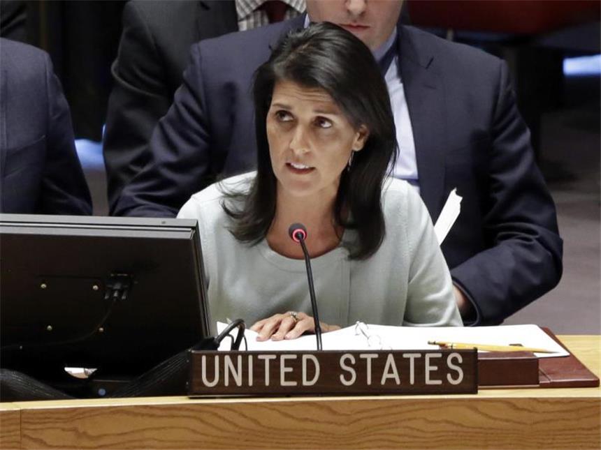 USA gegen Palästinenser als UN-Sondergesandter in Libyen Die neue US-Botschafterin bei den Vereinten Nationen, Nikki Haley, im Sicherheitsrat der UN. Foto: Richard Drew