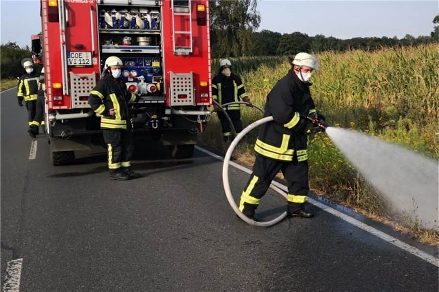 Vinnumer Feuerwehr löscht Brand auf Wiese - möglicherweise von Zigarette Die Olfener Feuerwehr löschte auf einer Wiese - der Grund war wohl ein Zigarettenstummel.