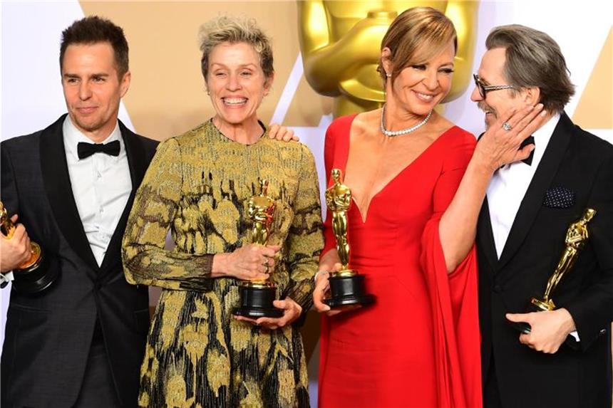 Die Oscars in unruhigen Zeiten Die Oscargewinner Sam Rockwell (l-r), Frances McDormand, Allison Janney und Gary Oldman. Foto: Ian West