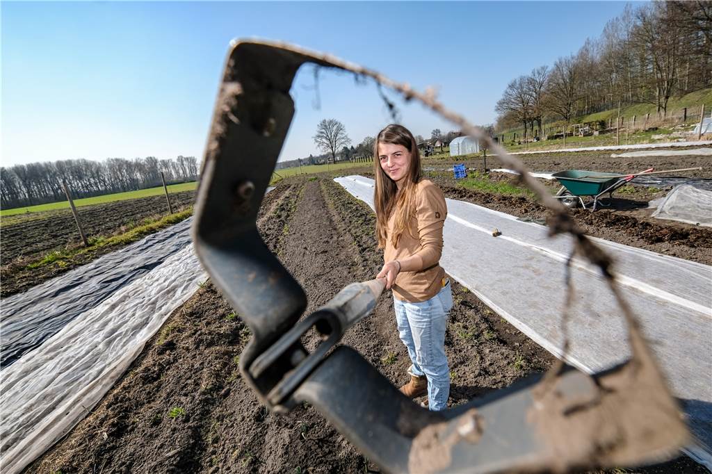 Marakla Sportellis Biogemüse: Hier wird der Kartoffelkäfer noch von Hand abgesammelt Die Pendelhacke ist das Lieblings-Gerät der 32-Jährigen: Es lockert den Boden und kappt Unkraut zugleich.