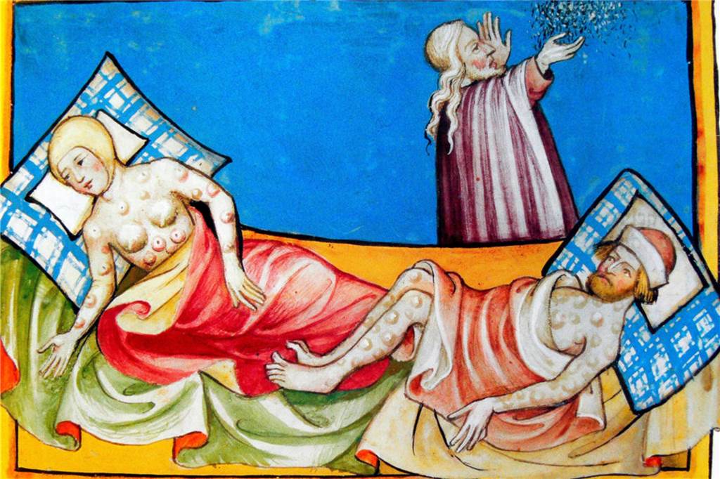 „Die scheuwliche seuche“: Als in Nienborg der schwarze Tod wütete Die (Beueln-) Pest und der Hausarzt. Miniatur aus der Toggenburger Bibel (Schweiz) von 1411.